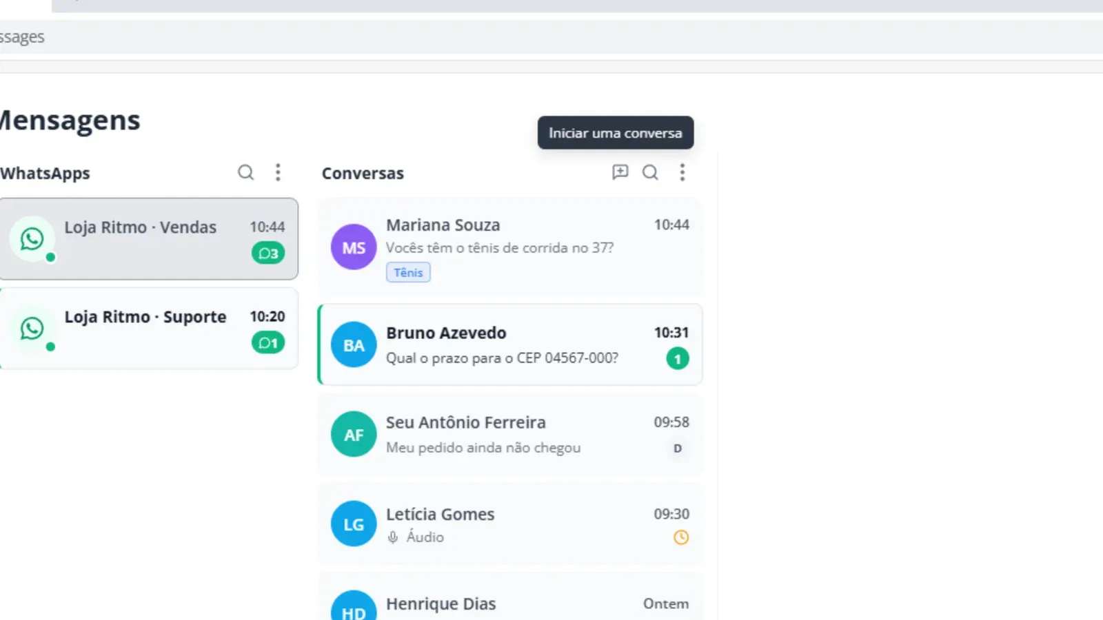 Tela do passo 1: Escolha o WhatsApp e abra a nova conversa