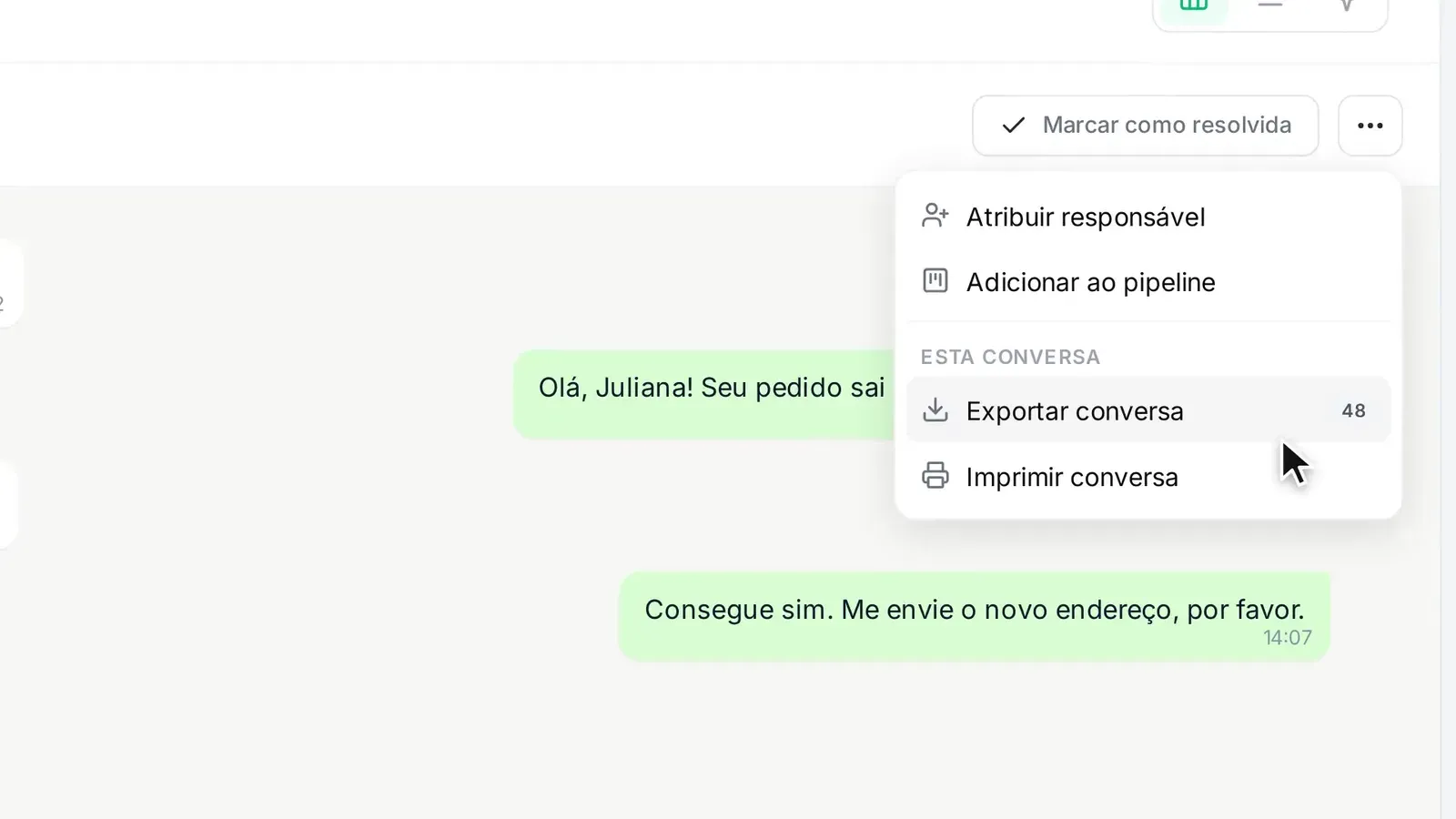 Tela do passo 1: Exporte uma conversa