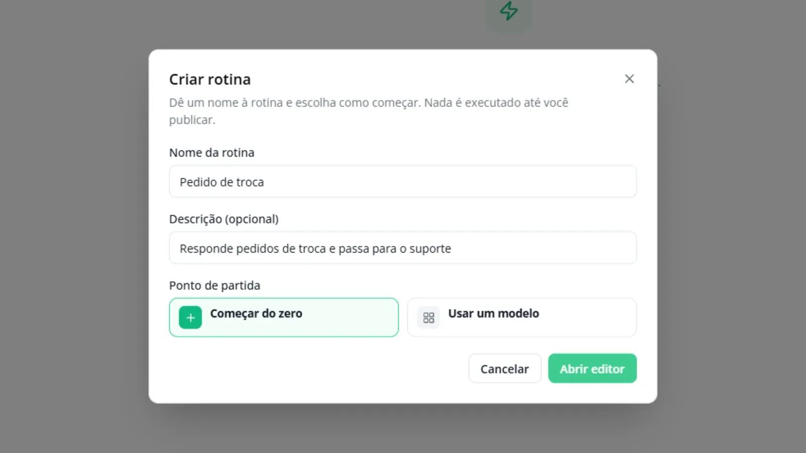 Tela do passo 2: Dê um nome e escolha como começar