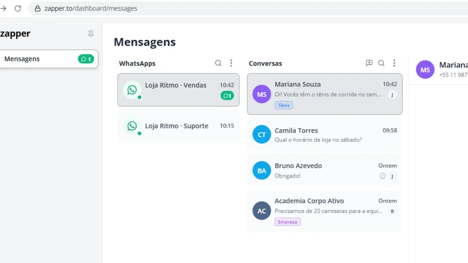Tela do passo 2: Encontre o seu número em Mensagens