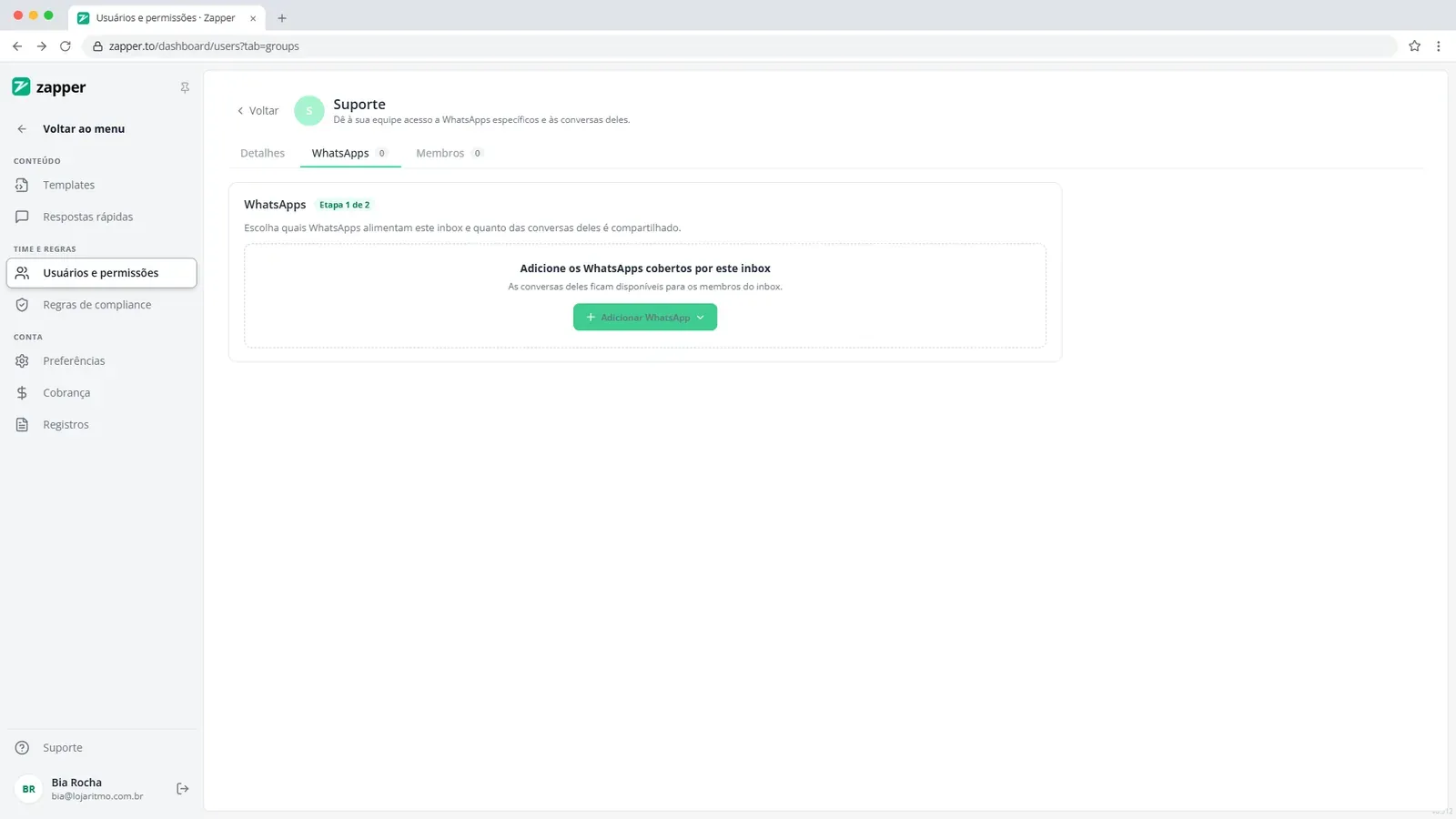 Tela do passo 2: Dê um nome à caixa