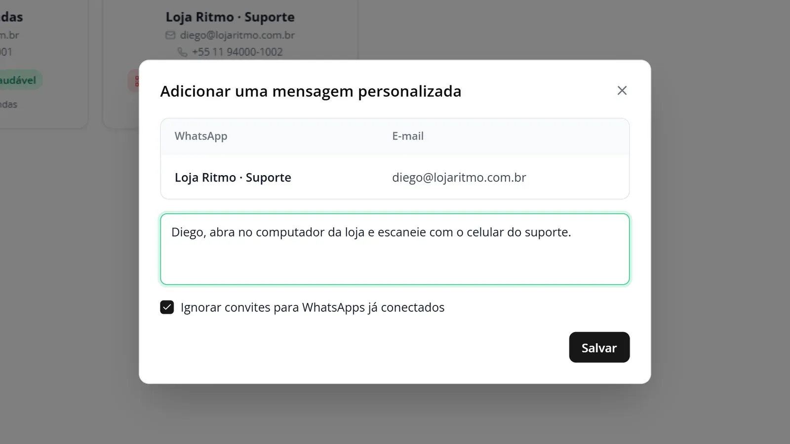 Tela do passo 2: Clique em "Convidar por email"