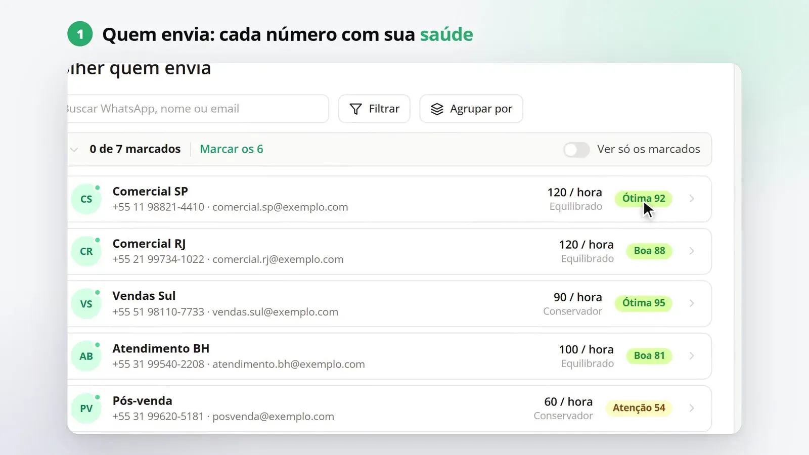 Tela do passo 2: Escolha quem envia