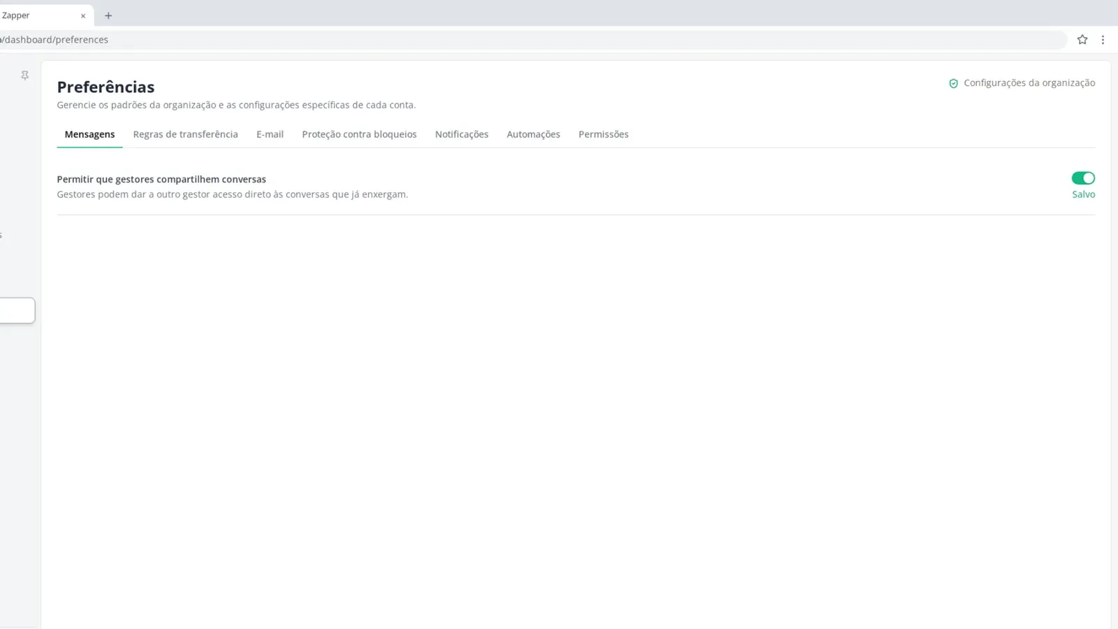Tela do passo 2: Mensagens: compartilhamento entre gestores