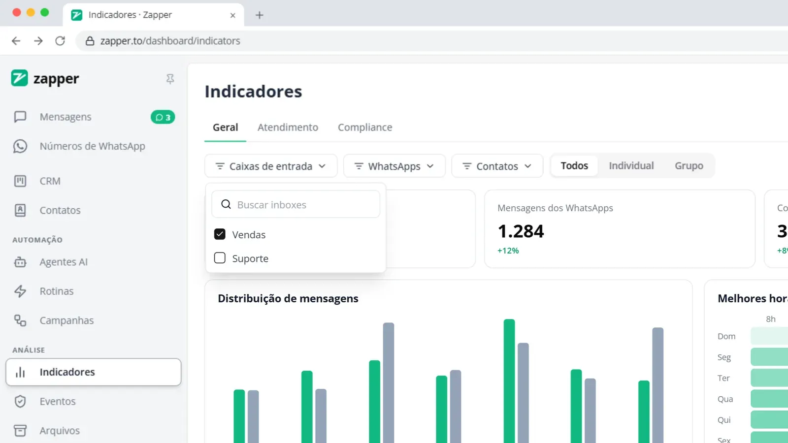 Tela do passo 2: Escolha o período e os filtros