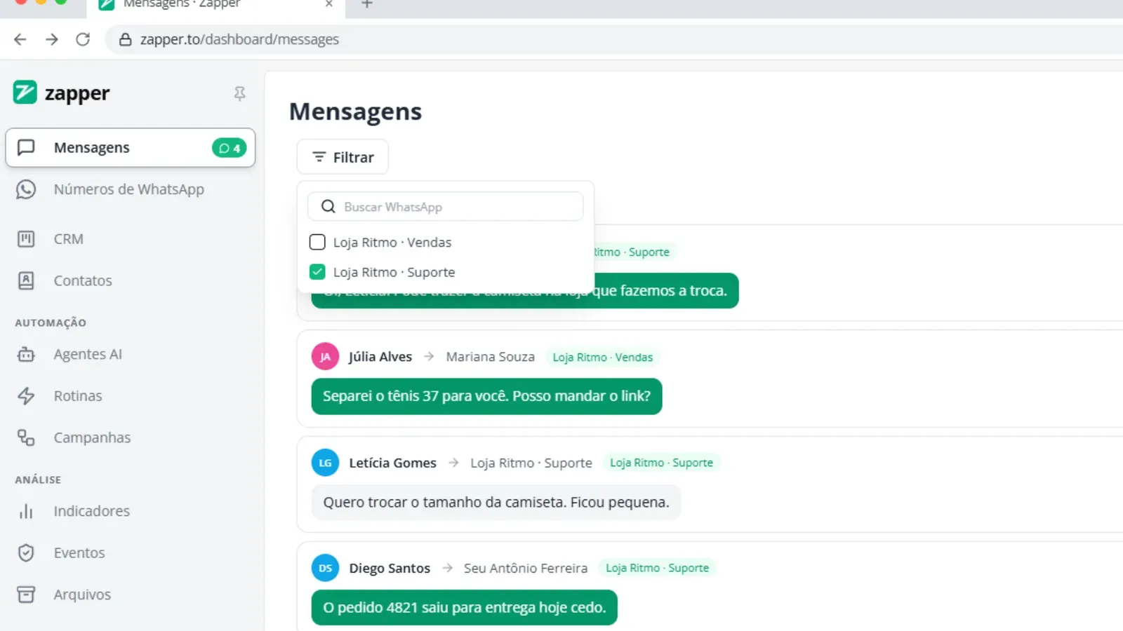 Tela do passo 2: Escolha o WhatsApp
