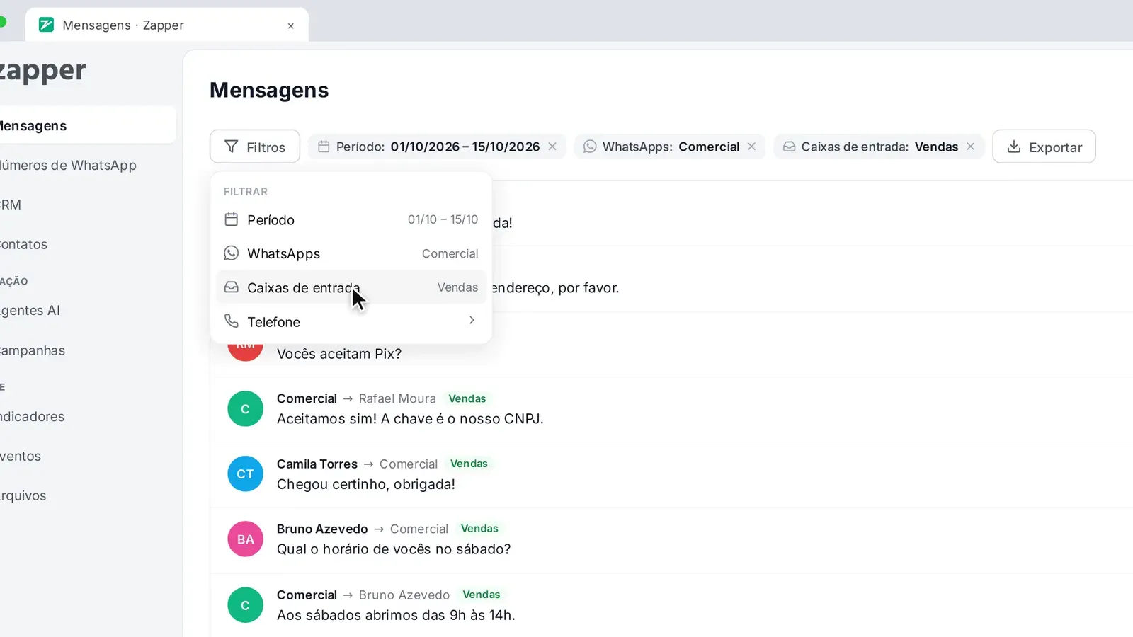 Tela do passo 3: Para várias conversas, vá ao Feed