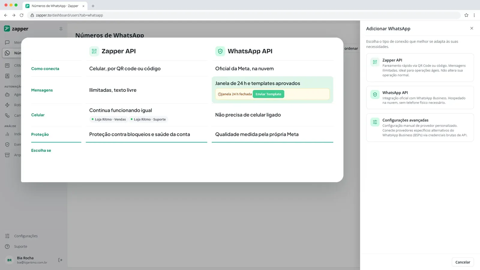 Tela do passo 3: Conheça a "WhatsApp API"