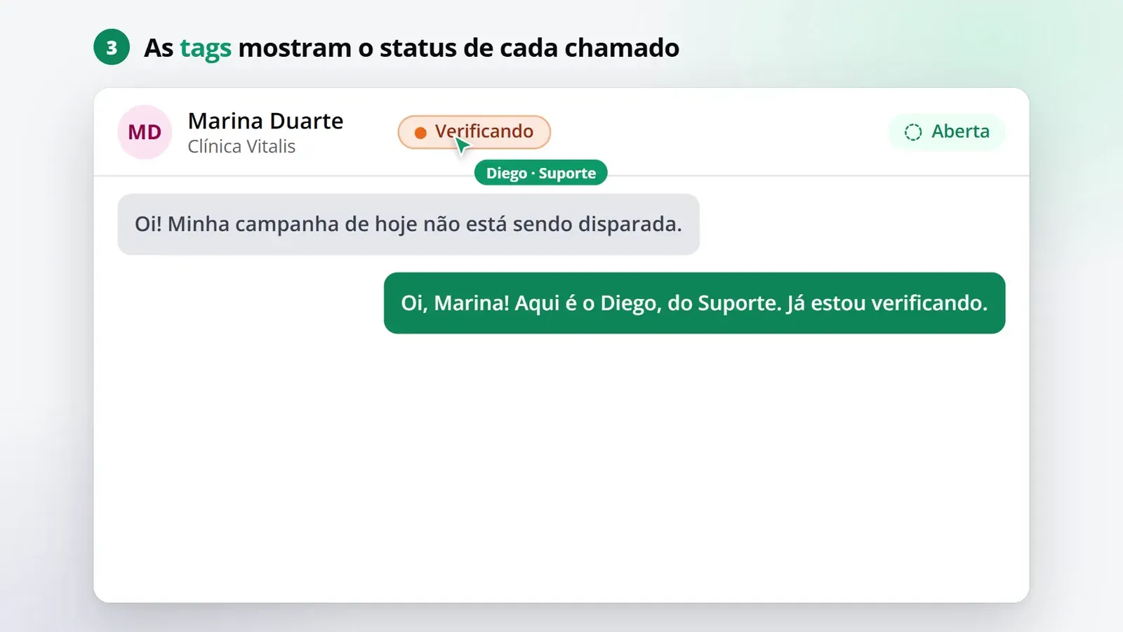 Tela do passo 3: Use tags para mostrar o status