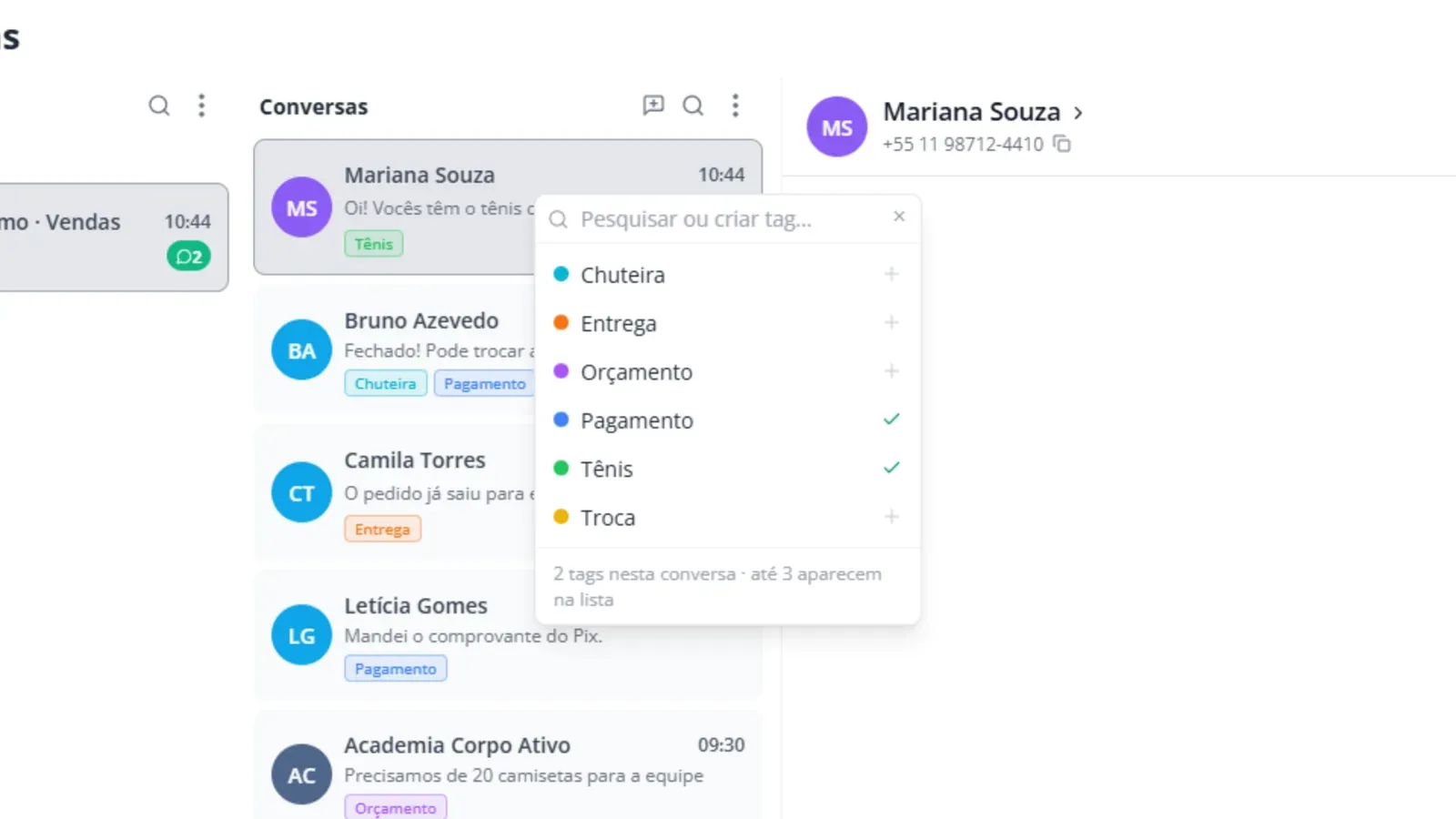 Tela do passo 3: Aplique ou tire uma tag que já existe