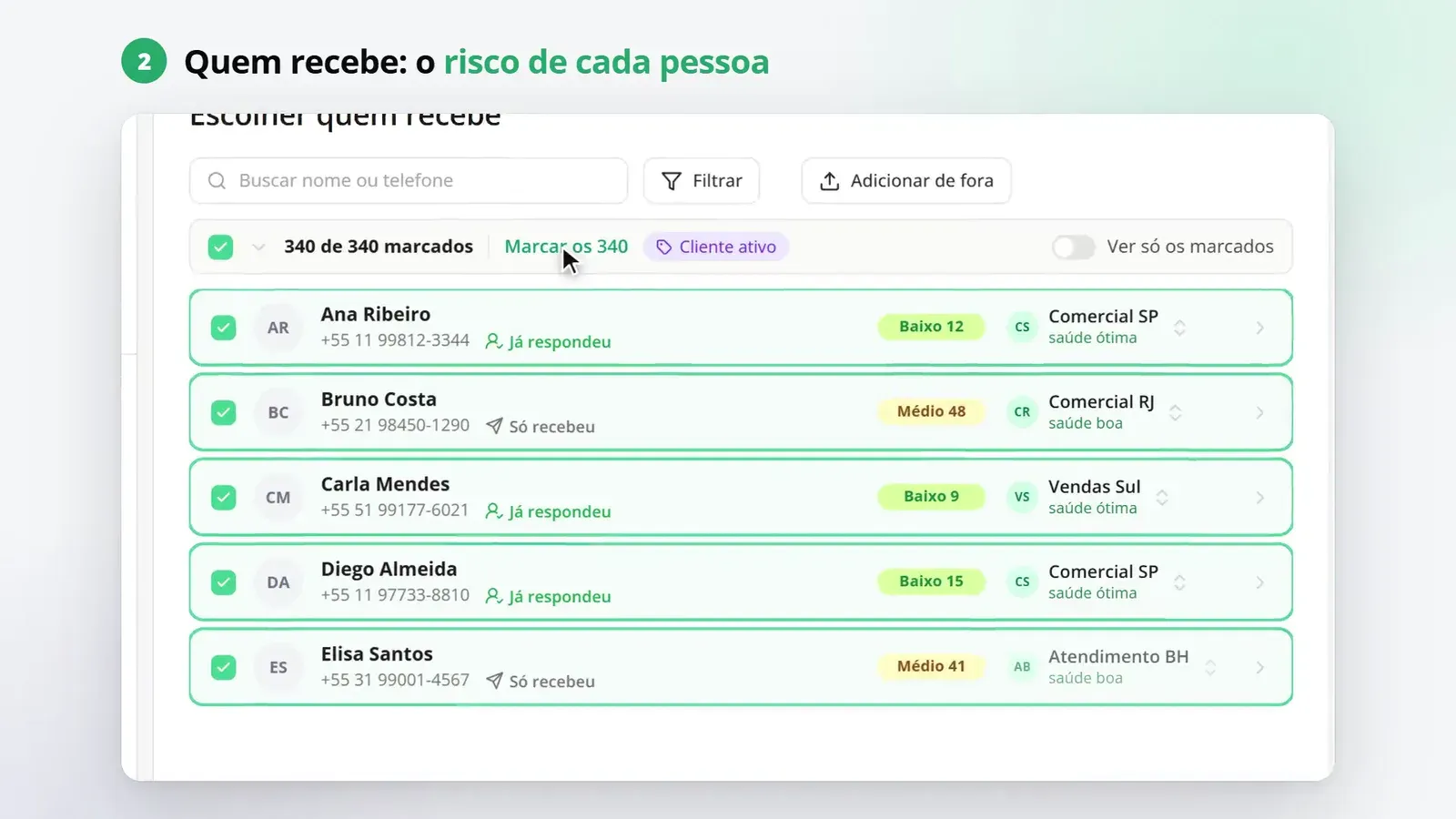 Tela do passo 3: Escolha quem recebe
