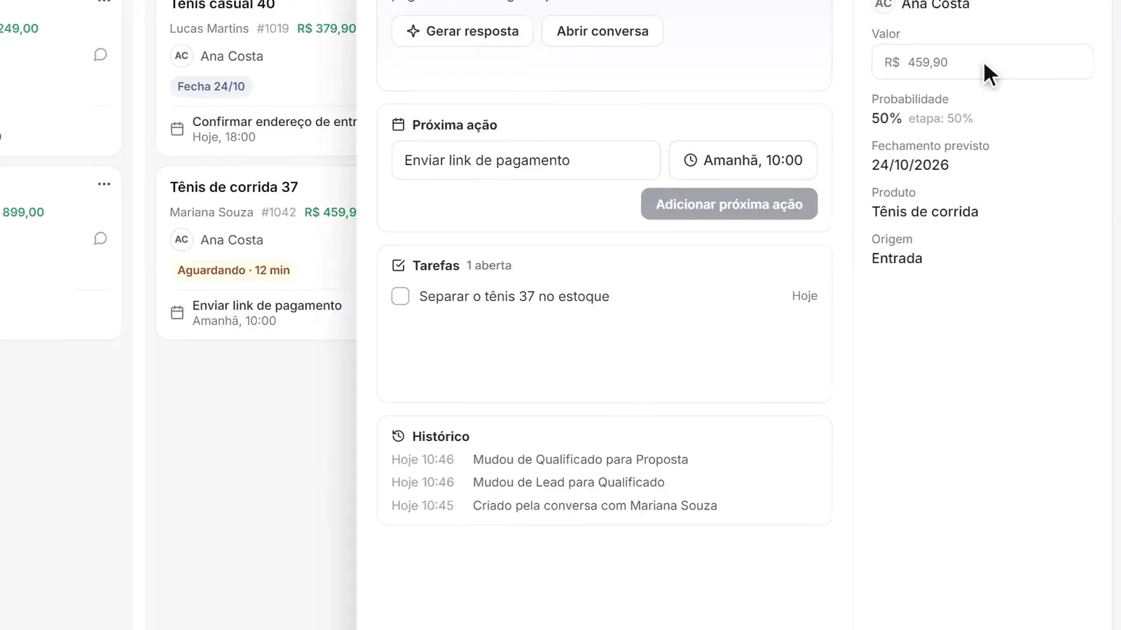 Pantalla del paso 4: Define la próxima acción y el valor