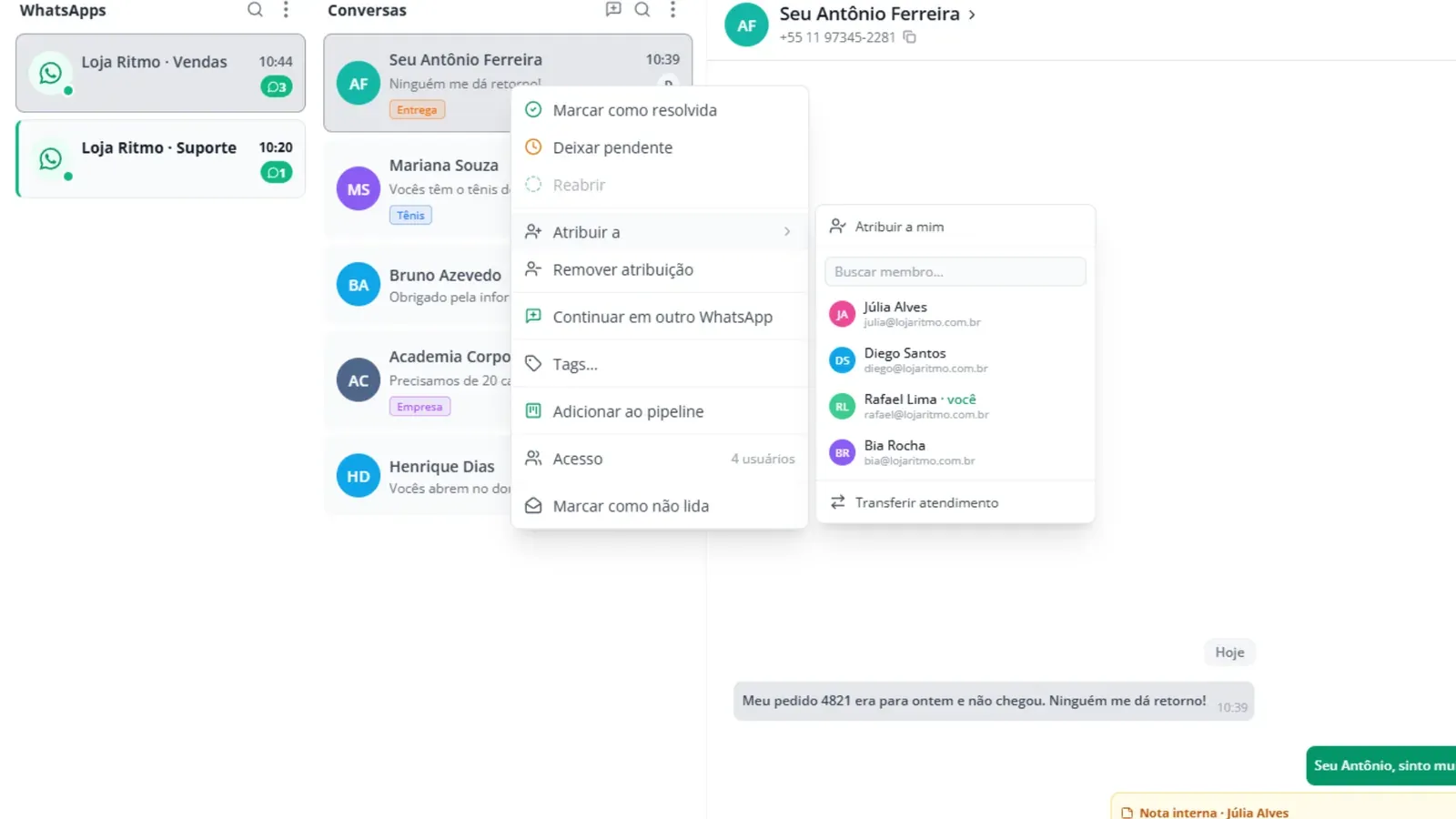 Tela do passo 4: Atalho pela lista de conversas
