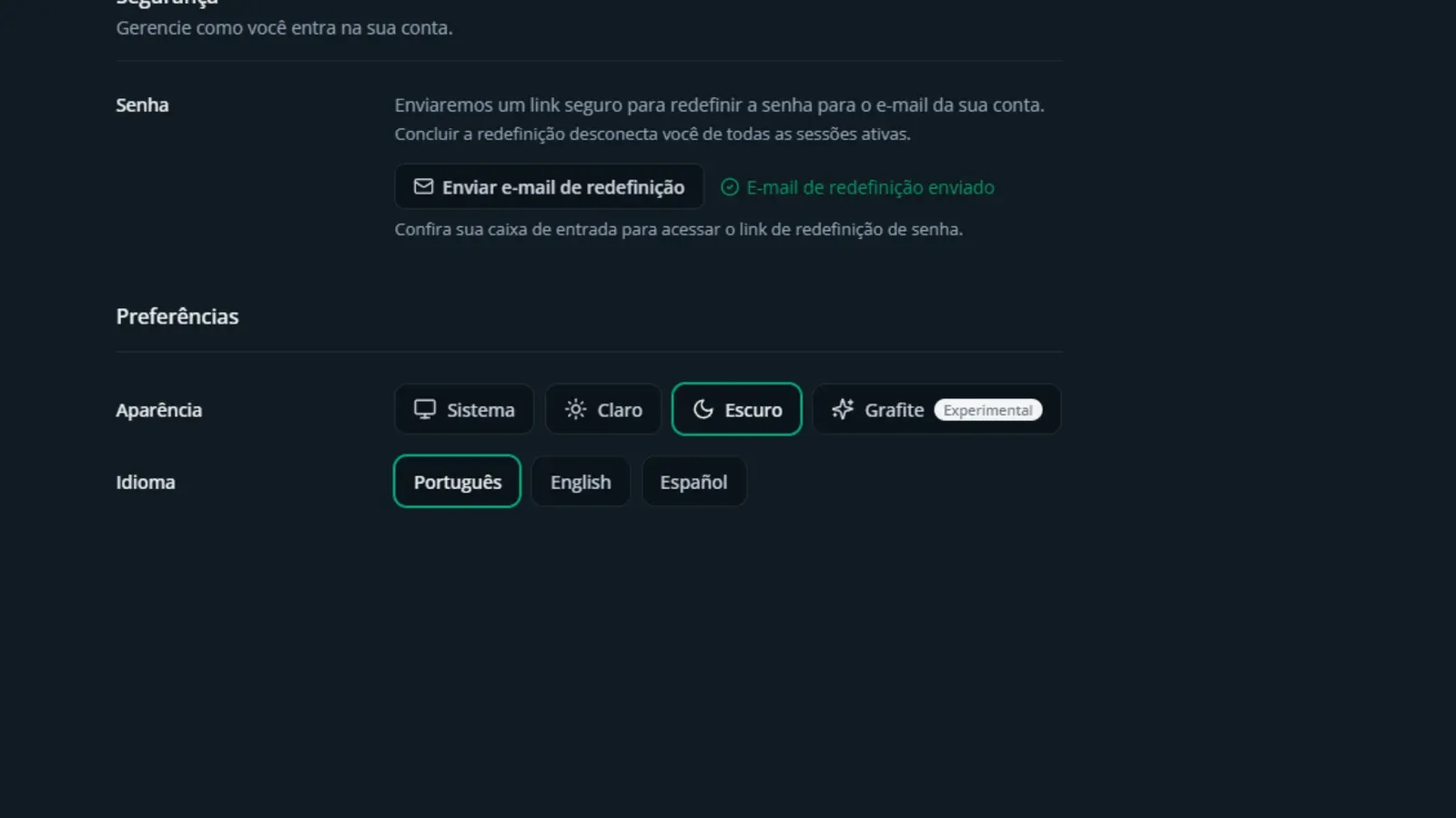 Tela do passo 4: Escolha aparência e idioma