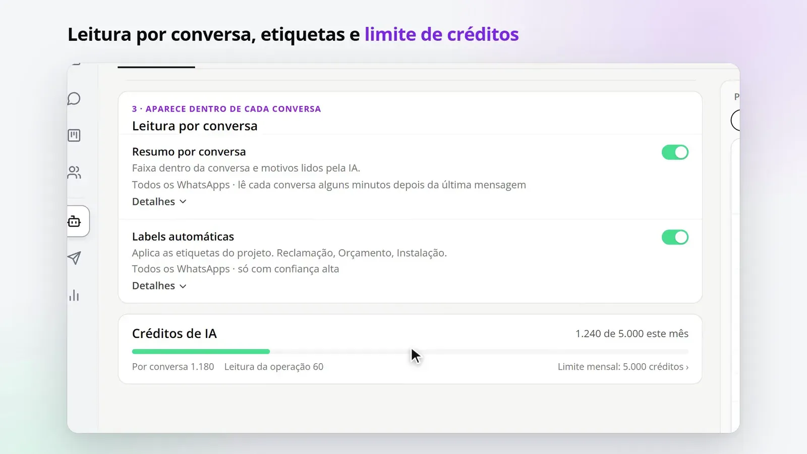Tela do passo 4: Ligue a leitura por conversa e defina o limite