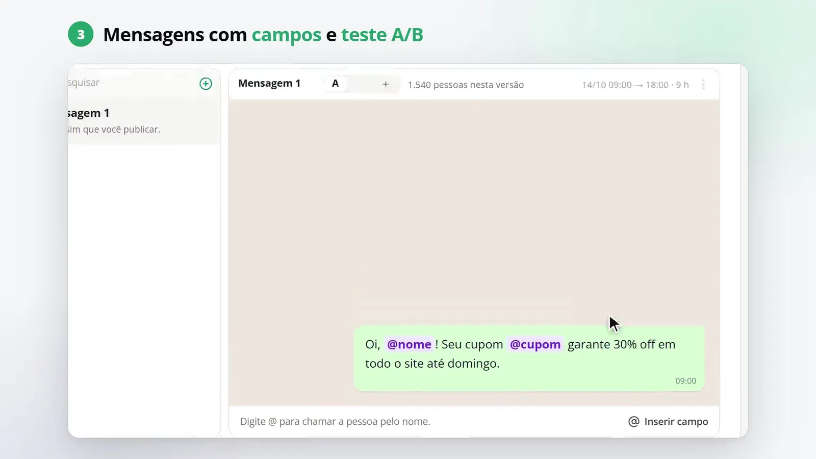 Tela do passo 4: Escreva as mensagens