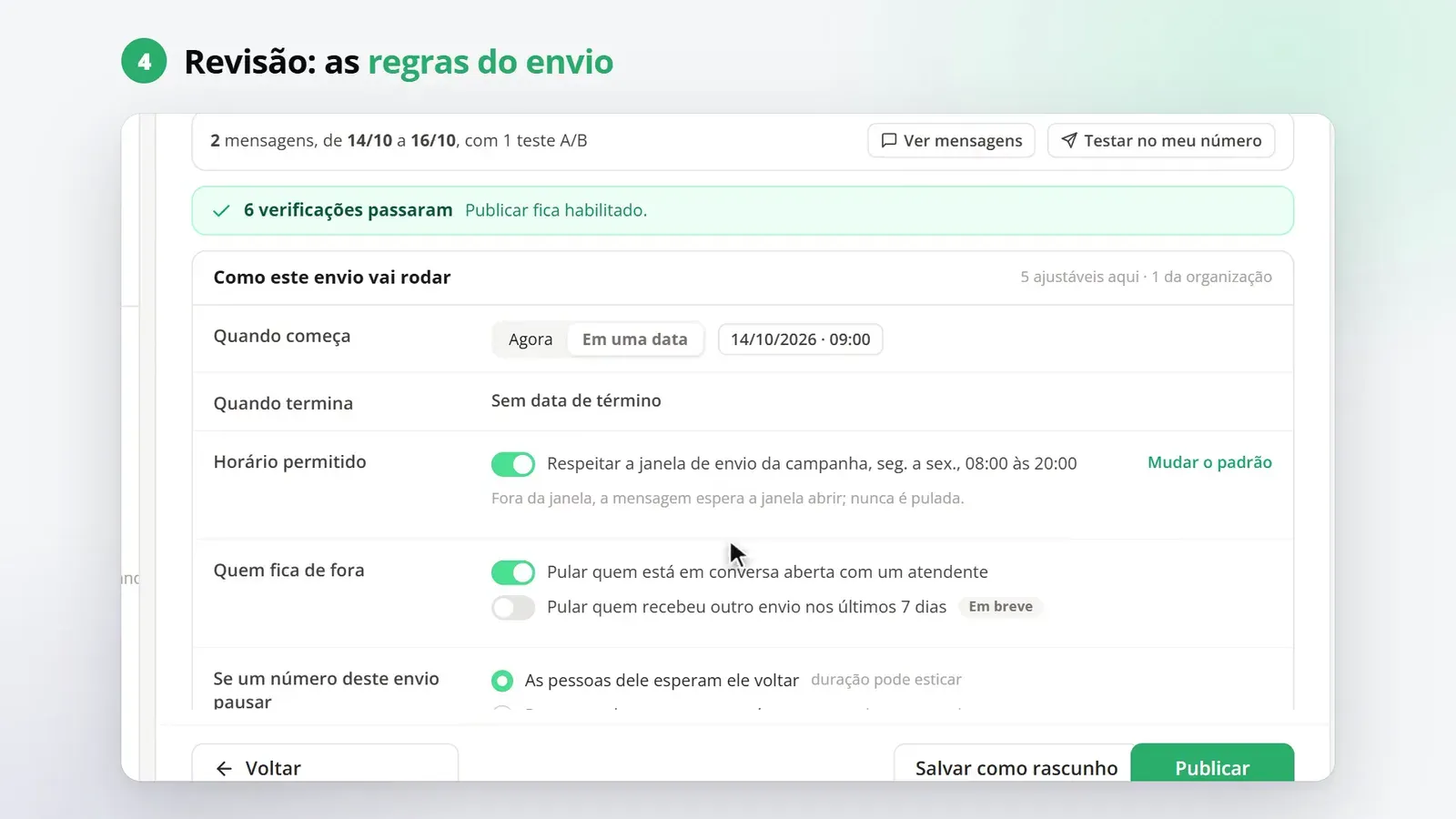 Tela do passo 5: Revise e publique