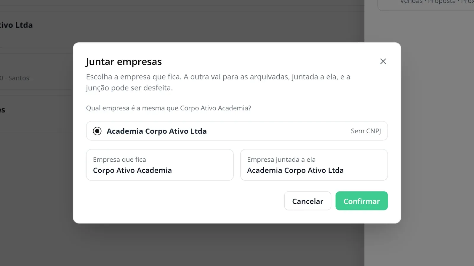 Tela do passo 5: Junte empresas repetidas