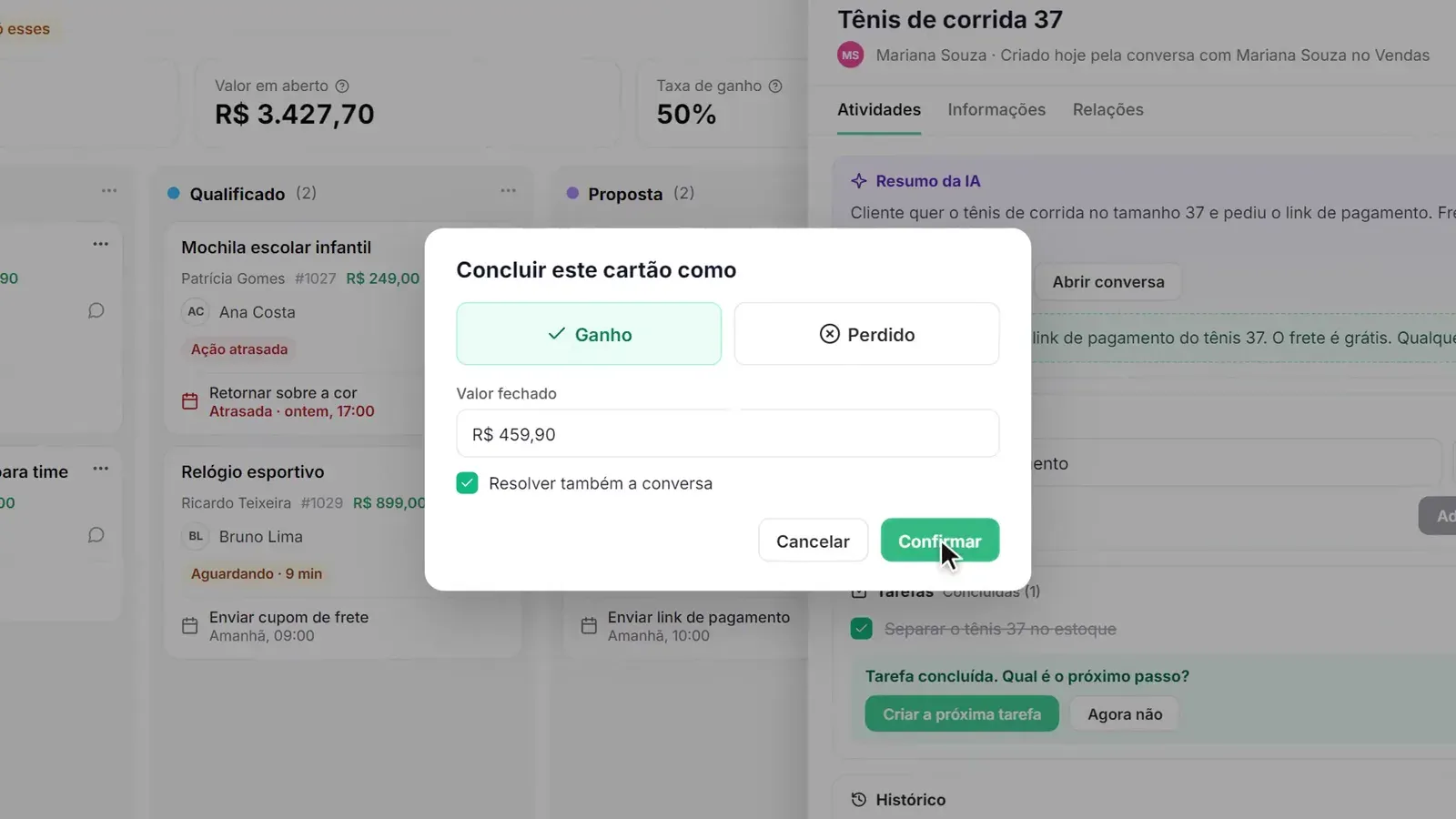Pantalla del paso 5: Finaliza como Ganado