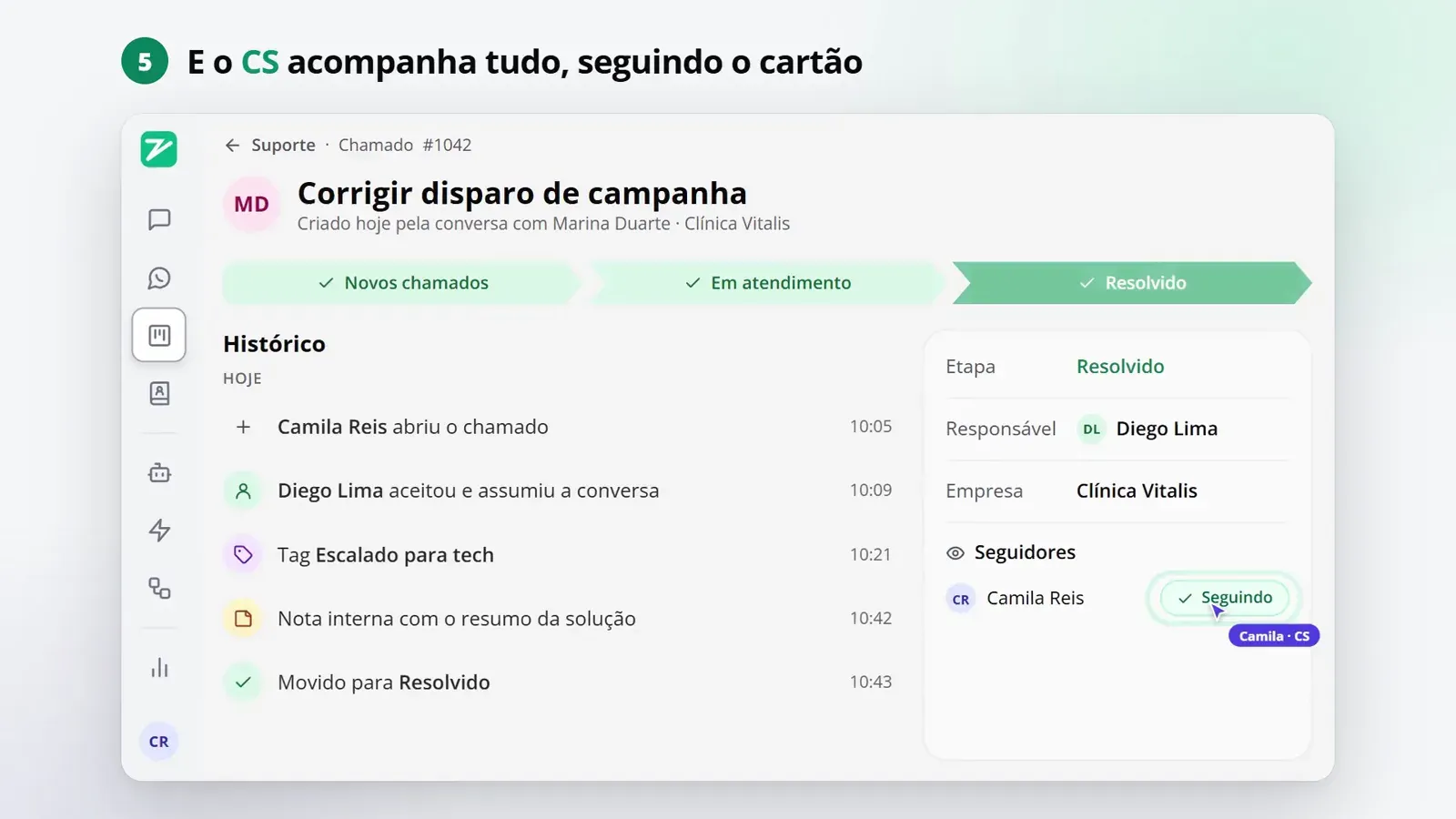 Tela do passo 5: Acompanhe seguindo o cartão