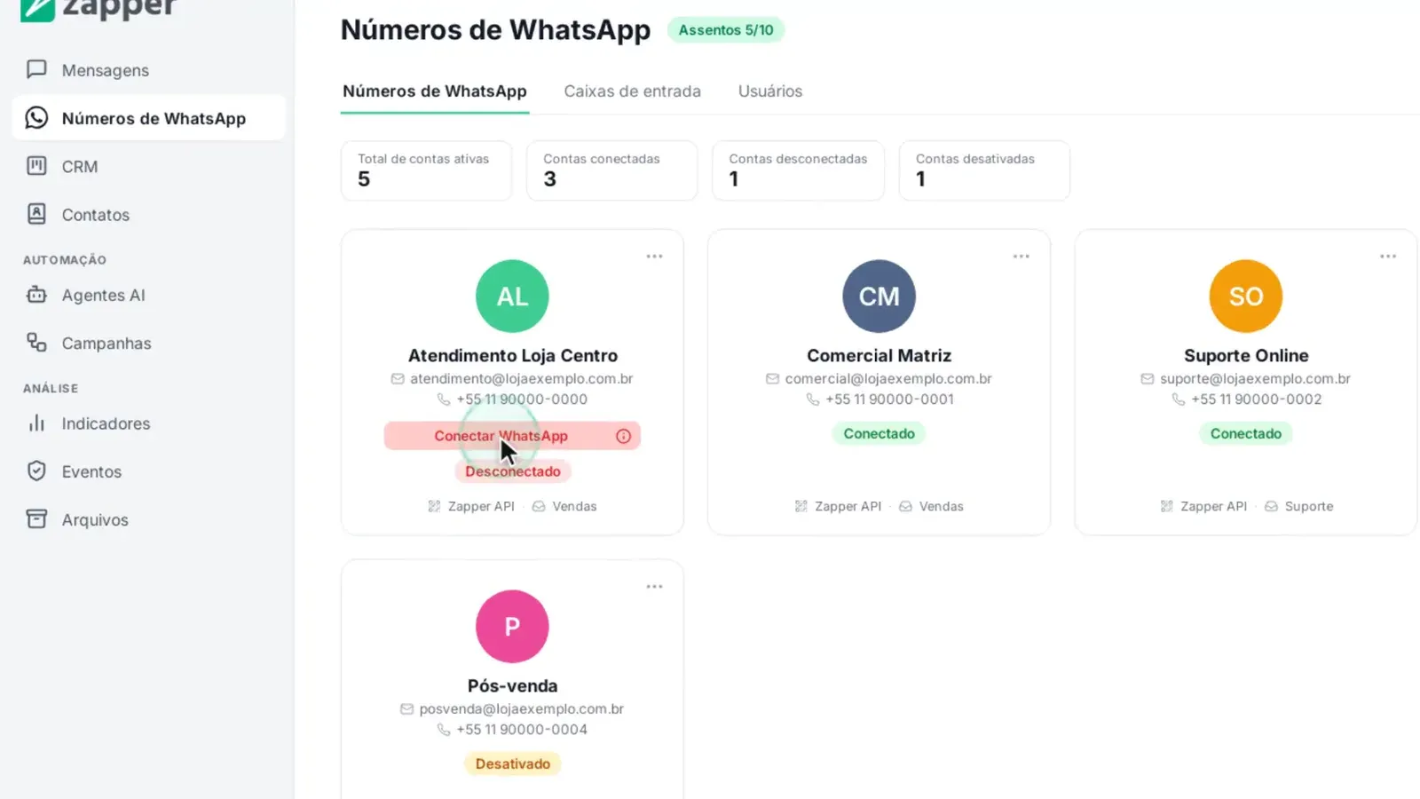 Tela do passo 5: Clique em "Conectar WhatsApp"