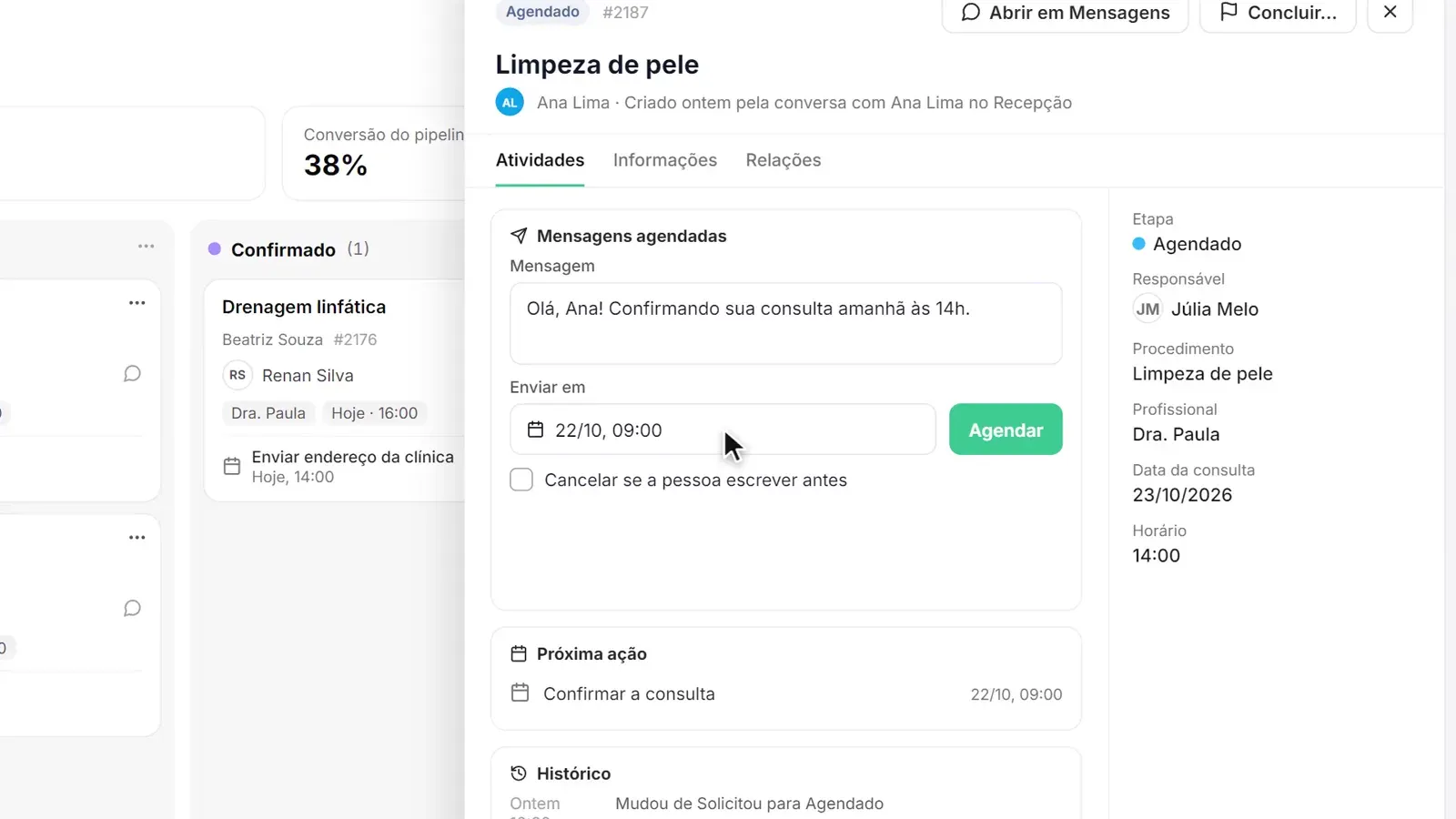 Pantalla del paso 6: Clínica: programa la confirmación de la cita