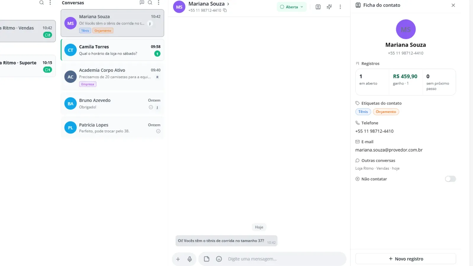 Tela do passo 6: Veja a ficha do contato