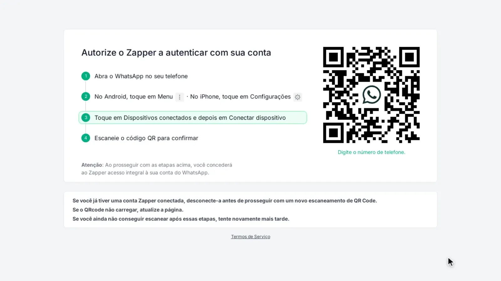 Tela do passo 6: Leia o QR code com o celular