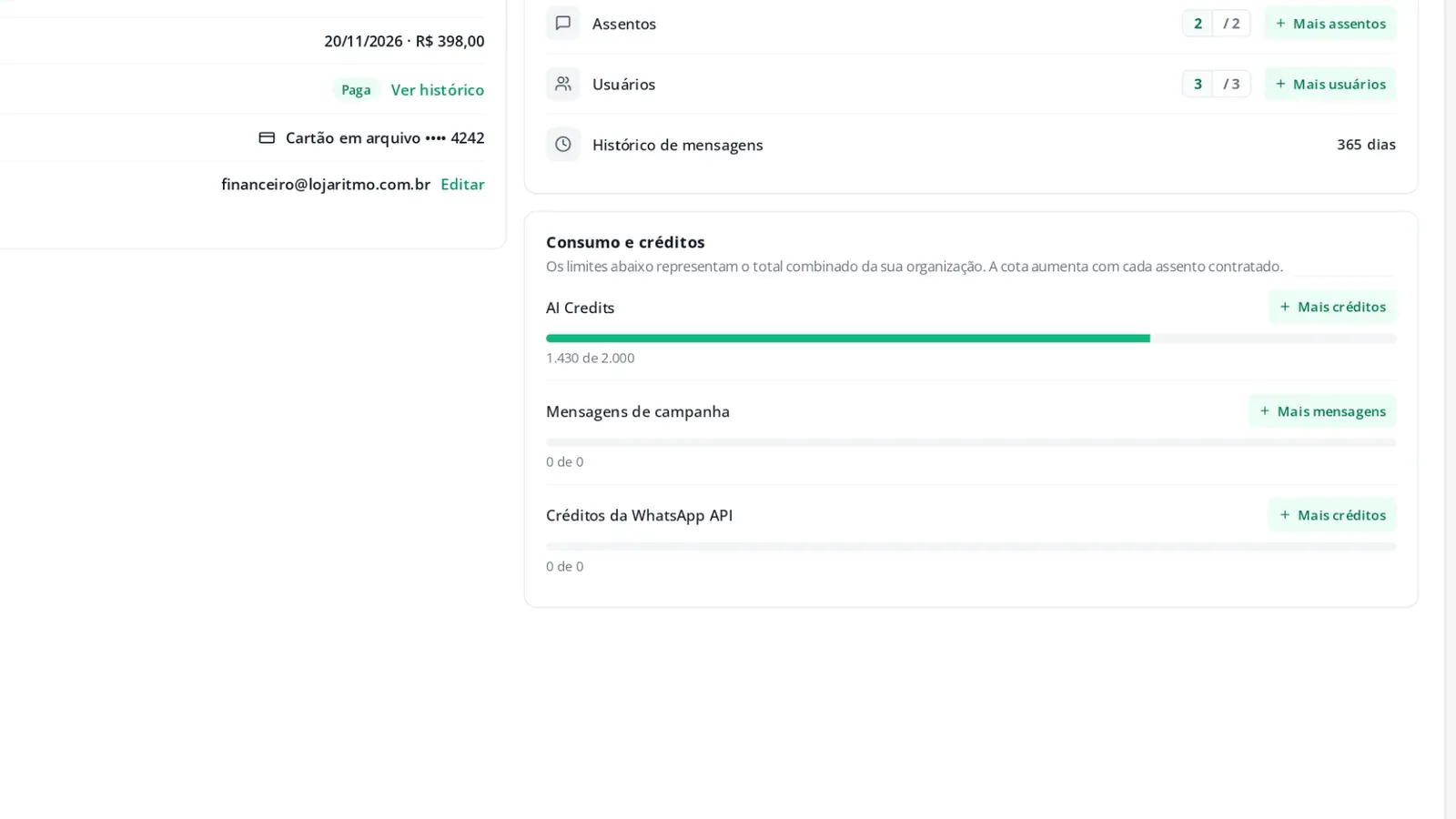 Tela do passo 7: Acompanhe e compre créditos