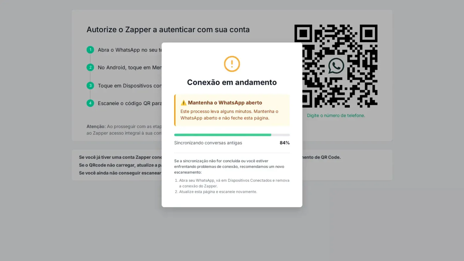 Tela do passo 7: Aguarde a sincronização